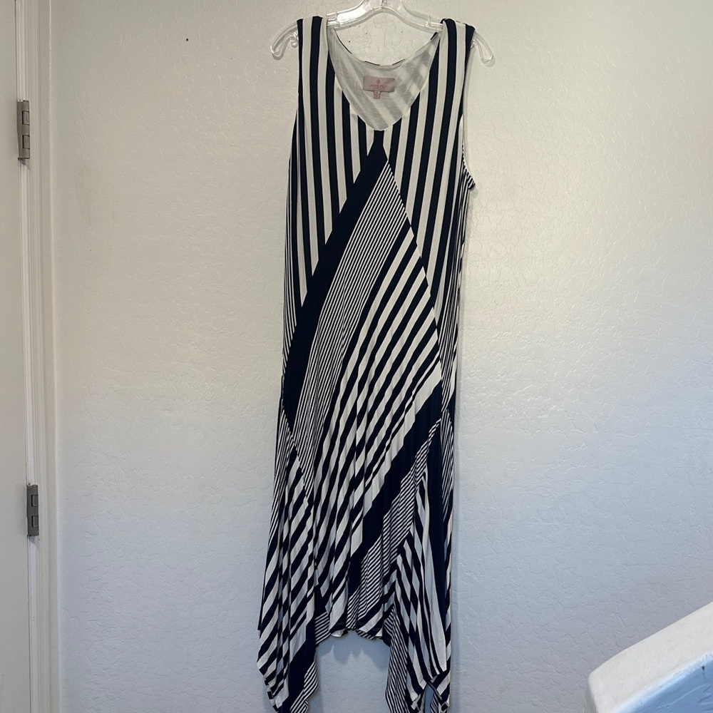 Laurie Felt Asymmetrical Dress womens XL Asymmetrical V-Neck HEATHER GRAY stripe